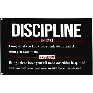 3x5 Ft Rectangular Discipline Motivational Gym Flag with Motivational Text, Machine Washable Colorful Wall Tapestry with Free Hooks, summervibes