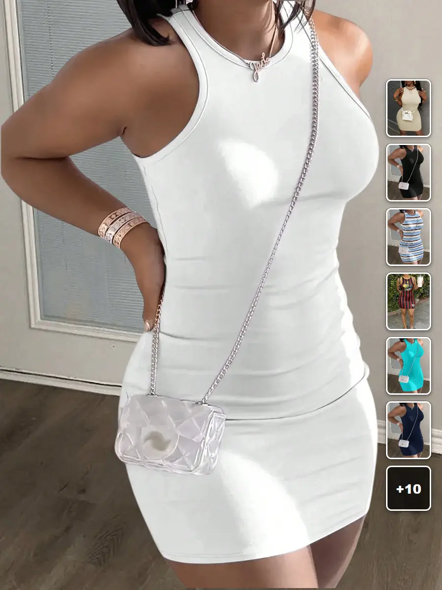 FLASH Bodycon knit mini dress sleeveless round neck form-fitting light purple summer outfit going out