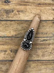 Denise-Black Double Onyx Gemstone Ring