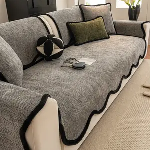 Pure Color Irregular Chenille Sofa Cushion, Skin-Friendly, Durable, Multi-Scene Home Decor, Pet Friendly, Washable, Detachable, Sofa Couch Covers