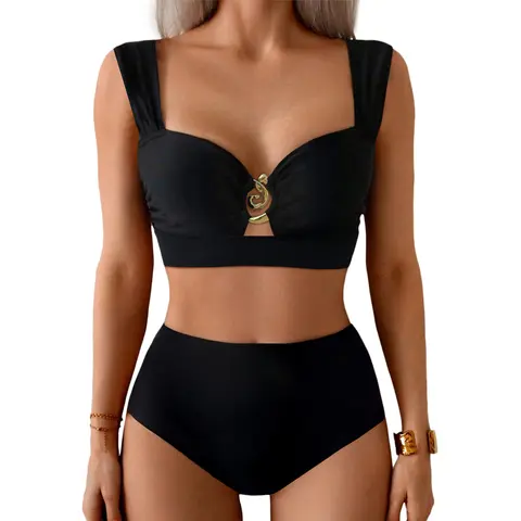 Aleumdr Women's 2-Piece High Waisted Bikini Set - Sweetheart O-Ring Top, Tummy Control, Cheeky, Beach Party & Summer Vacation Swimwear (Tummy Control Bikini Sets)