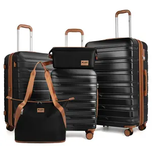 New York XPress 5 Piece Luggage Set Hardshell Suitcases with 4 Spinner Wheels Expandable 20% Combination Lock Travel Luggage for Men Women Black