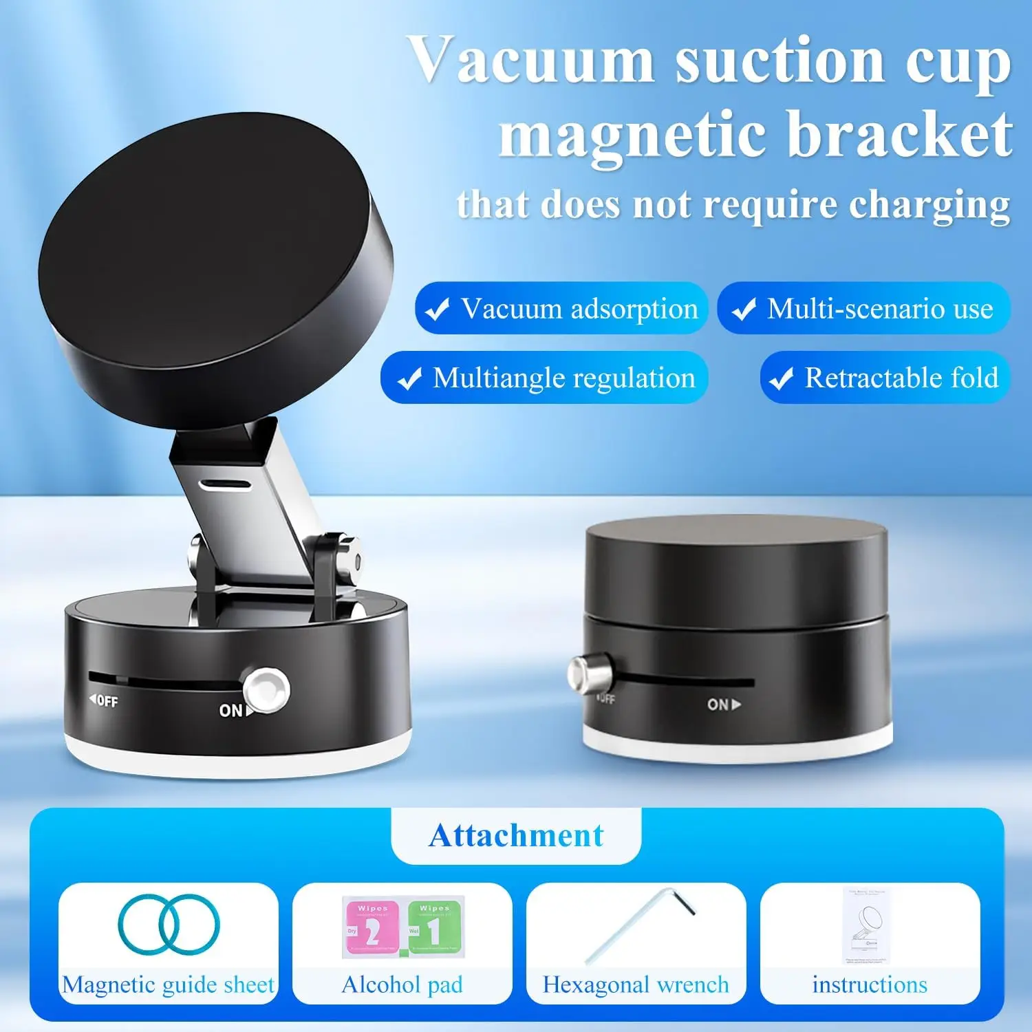 Magnetic Phone Holder Stand, Adjustable & Foldable, Strong Suction Cup, Vacuum Adsorption, Portable Multifunctional Mobile Phone Stand for Car & Multi