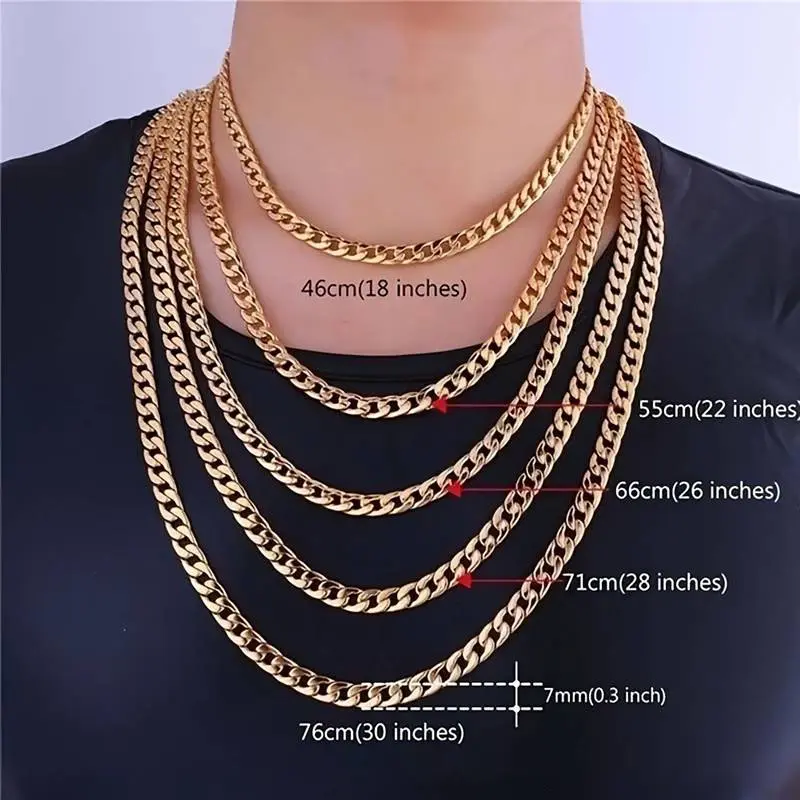 Gold Plated Chain Silver Tone Chains for Men Boys, 7mm Stainless Steel Cuban Link Chain for Men, Cool Men's Necklace Chains 50cm/55cm/60cm