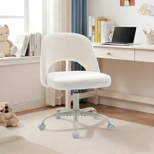 RIMIKINGRIMIKING Adjustable Teddy Fabric Office Chair with Curved Back Support, Swivel Base, Silent Wheels, and Durable Metal Frame