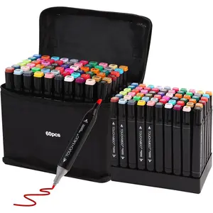60 Colors Art Markers Pens, Dual Tips  Markers Set with Base, Permanent Sketch Marker Set for  Adults Painting, Coloring, Illustrations,Sketching
