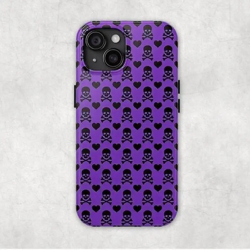 Blue Skully Tough Phone Case - Skull N Crossbones, Y2K Emo Goth Aesthetic Protector, Compatible with iPhone Smartphones, Cellphone Cover Accessories Anti Slip Shockproof Pink
