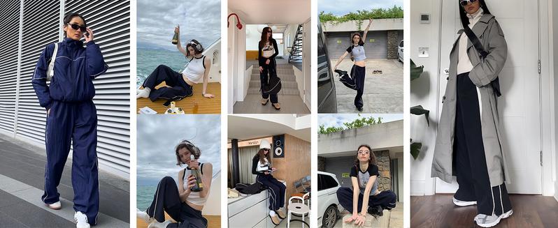 Ommig Women's Parachute Wideleg Pants Baggy Y2K Elastic Waist Wide Leg Track Pants Trousers Casual Ommig Women's Parachute Wideleg Pants Baggy Y2K Elastic Waist Wide Leg Track Pants Trousers Casual