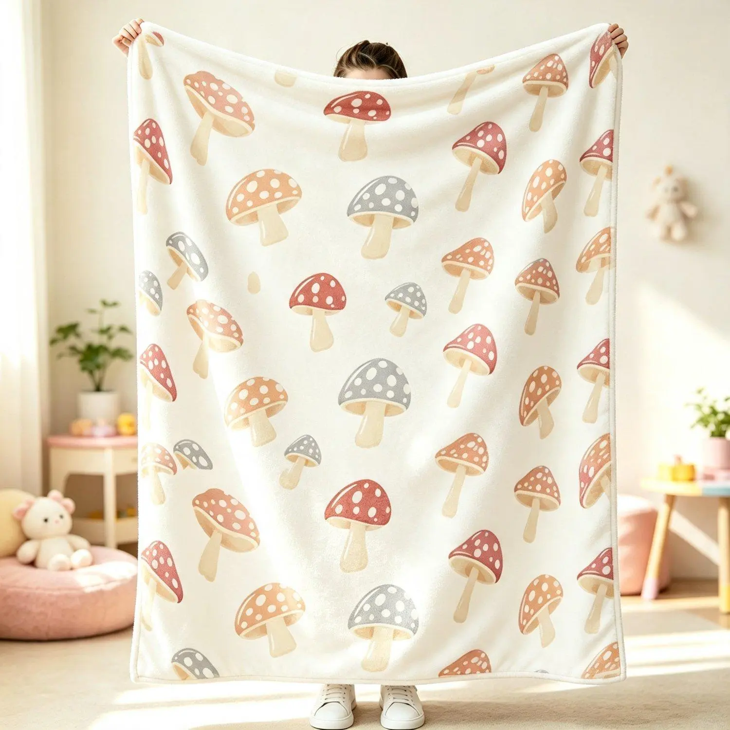 Soft Warm Pastel Mushroom Fleece Blanket Lightweight Cozy for Couch Bed Cute Cottagecore Aesthetic Room Daily Nap Gift Idea Covering Home Decor