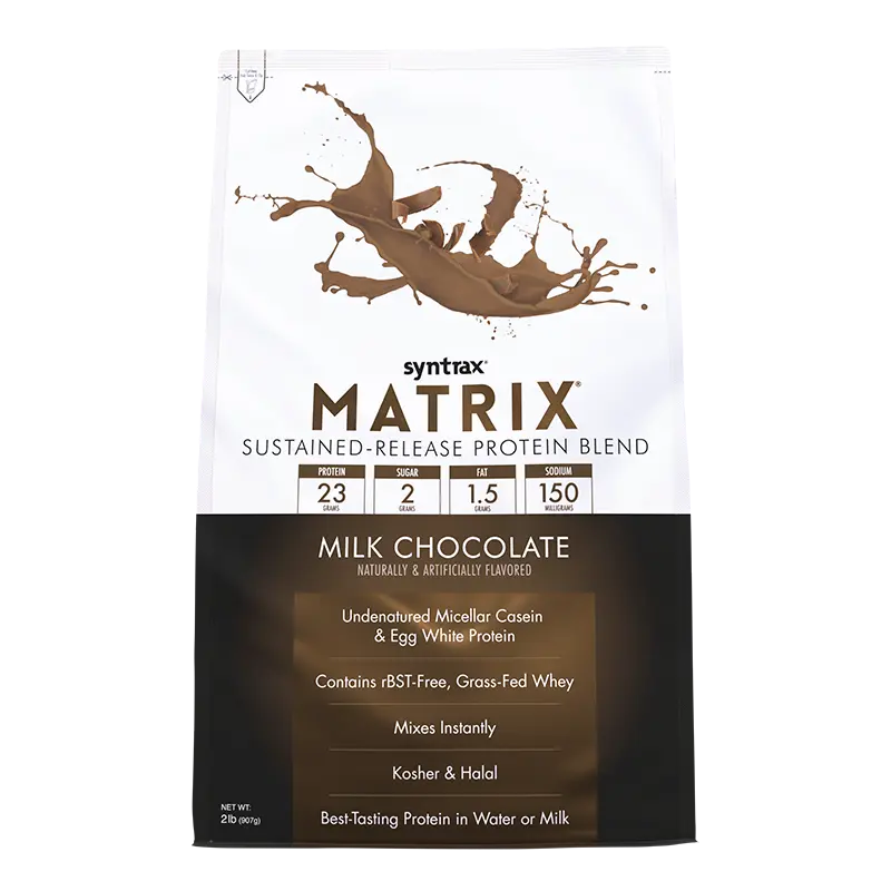 Syntrax Nutrition Matrix, Sustained-Release Protein Blend Milk Chocolate, 2 lbs Undenatured Micellar Casein & Whey Blend for Easy Mixing