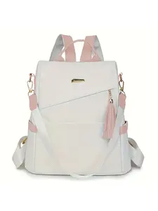 Lightweight School Backpack for Teens, Large Capacity Bookbag with Adjustable Straps, Chain & Tassel Decor, Zipper Closure, Machine Washable Polyester