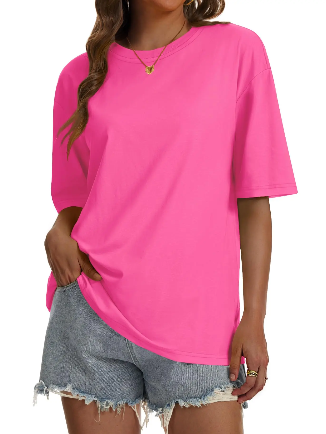 YUCOLEN Women's Plus Size Oversized Solid T-Shirt - Short Sleeve Crewneck, UPF 50+ Soft Summer Fabric, Plus Size Clothes, Workout Tops, Capsule Wardrobe Outdoor Athleisure Wear for Valentine's Day