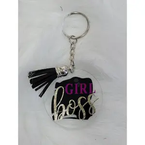 Round Acrylic Keyring - Boss Girl