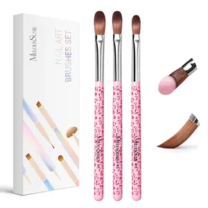3-Piece Acrylic Nail Brush Set - Sizes 8/10/14, Professional Nail Art Tool for Acrylic Application, Powder, Extension & 3D Carving - Pink