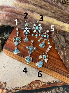 Handmade Sterling Silver Canyon Sunset Collection: Golden Hills Turquoise with White Buffalo and Carnelian Pendant "Signed Nizhoni"