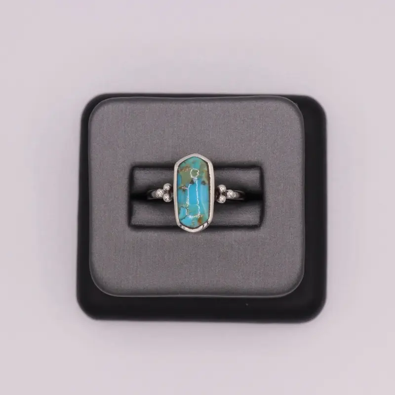 Sterling Silver Stone Ring - Rectangle Turquoise Sterling Silver Stone Ring - Rectangle Turquoise