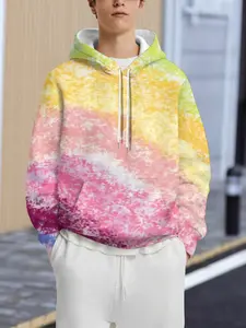 Men's hoodie, pink-yellow gradient tie-dye hoodie for men, trendy brand, sweet and cool style, loose casual top, new autumn and winter style, niche design, couple's coat