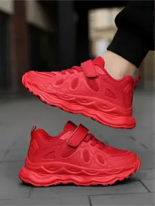 Boys' Breathable Mesh Chunky Sneakers, Hook & Loop Kids' Platform Running Shoes, Lightweight Non-slip Athletic Shoes for School & Outdoor Sports
