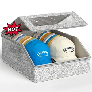 Dustproof Stackable Hat Box for 24 Caps Sturdy Cardboard Storage Box Holds Underwear Socks and Toys Gray 2 Pack for Men