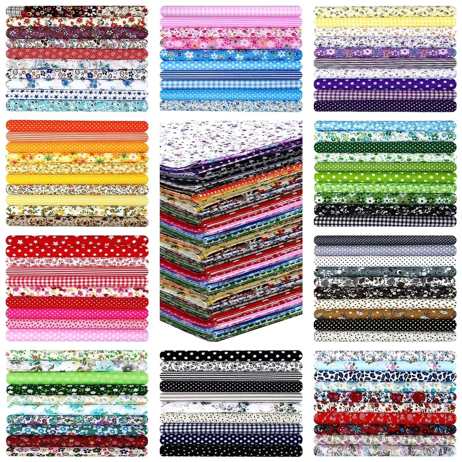100pcs 10x10in Cotton Squares - Precut Colorful Mix Floral Patch Quilt Fabric Bundles, Layer-Cut for DIY Handcrafts & Sewing, Ideal for Beginners, Quilting Supplies