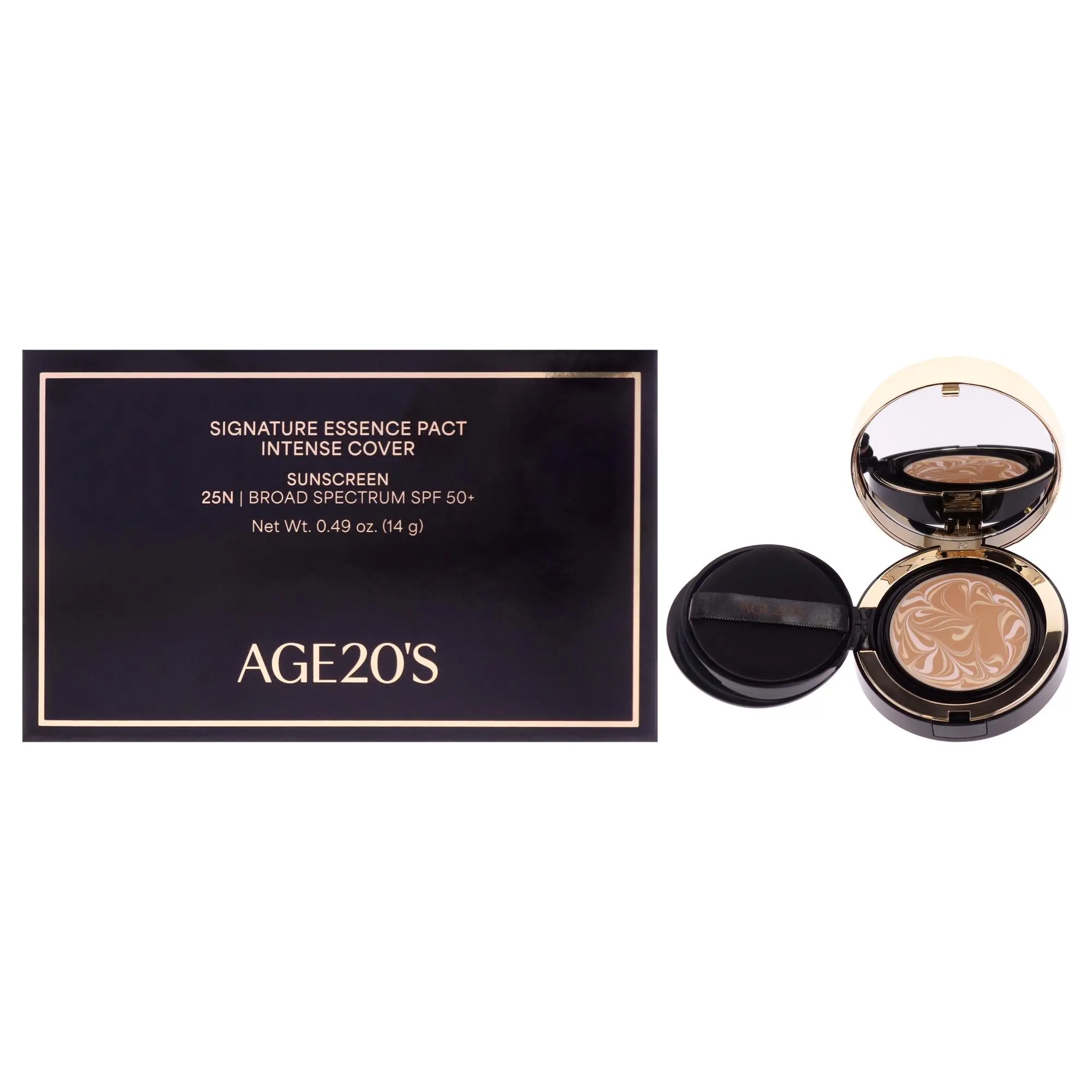 Women's Age20s Signature Essence Pact Cosmetic - Intense Coverage UV-Protection Face Makeup Foundation, SPF 50+, 25N Sand, 0.49oz, Daily Apply UV-Protective Compact