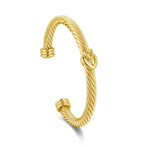 Aprilery Stylish Twisted Rope Cuff Bracelet with Heart-Shaped Detail – Viral Must-Have Jewelry for Women, Chic Open-Style Statement Accessory Ideal for Elevating Party Looks, Daily Outfits & Gifting to Style Enthusiasts