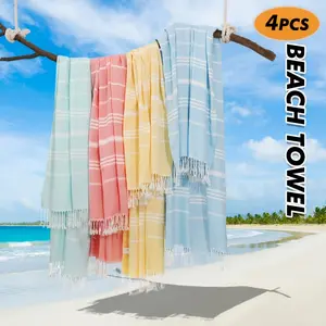 4pcs Turkish Beach Towels Quick Dry Sand Free Soft Absorbent Adult Oversized Bath Pool Swim Long Towel Lightweight Thin Sandless Fast Drying Over The Lounge Chair Towel Sand Repellent Anti Travel Camping Accessories Men Women Gift