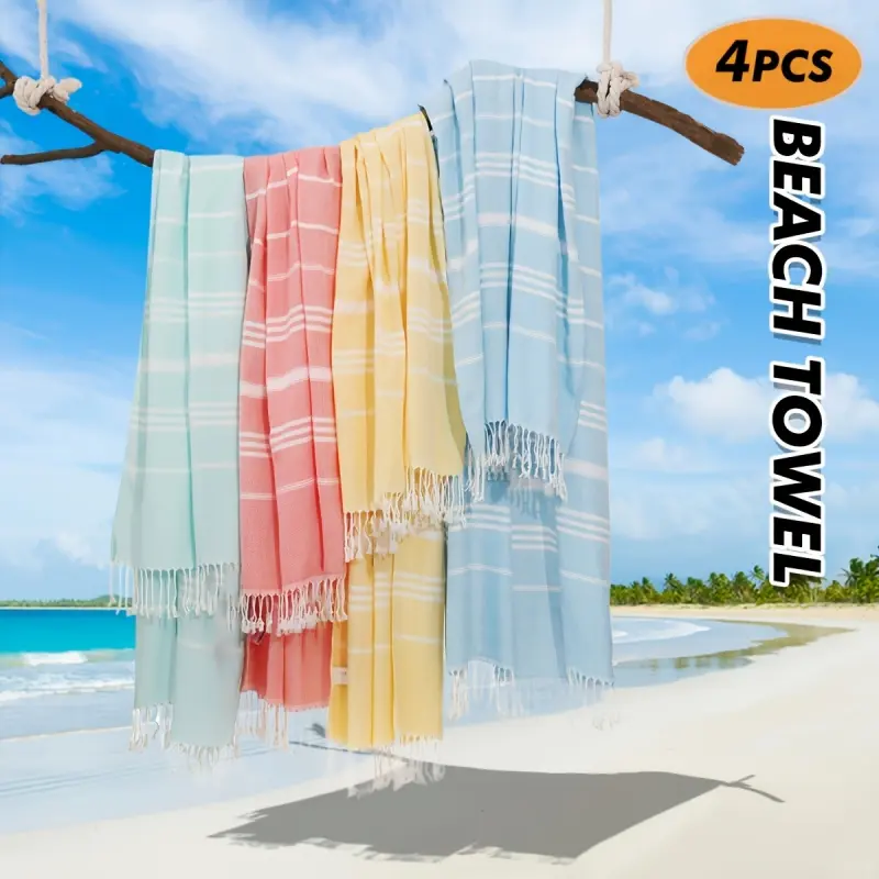 4pcs Turkish Beach Towels, Super Absorbent Towels, Quick Dry Towels For Travel Sand Free Soft Absorbent Adult Oversized Bath Pool Swim Long Lightweight Travel Camping Accessories Men Women Gift Set