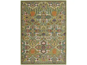 212 MAIN 5x7 ft. Green Floral Power Loom Rectangle Bohemian Area Rug, Durable Area Rug, Durable Area Rugs