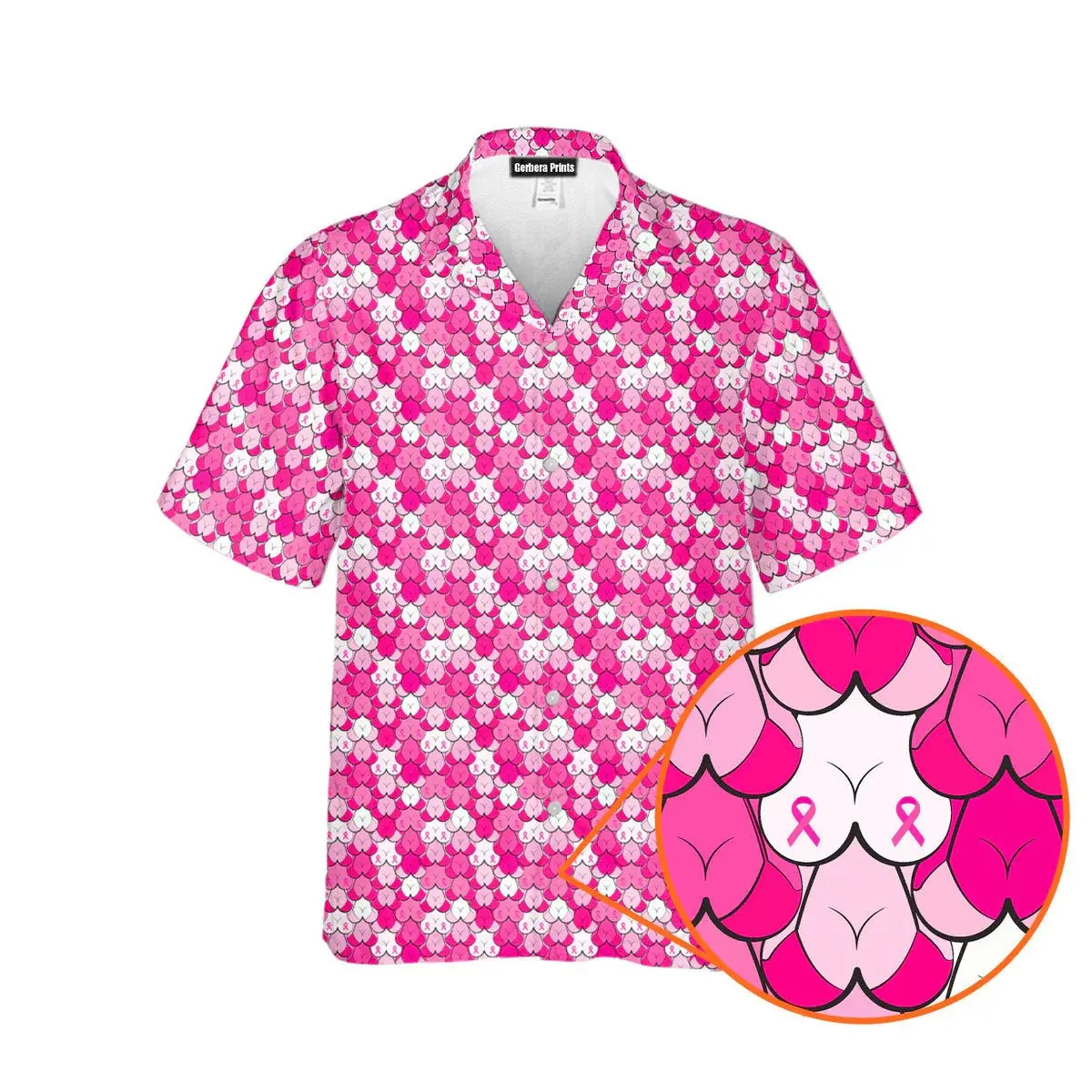 Pink Ribbon Tatas Funny Classic Oversized Hawaiian Shirt for Men, Aloha Trendy Gift for Father's Day Vodka Cinnamon Whisky Skull Beer Lovers for Casual Travel Daily Vacation Holiday Beach Summer Streetwear Menswear