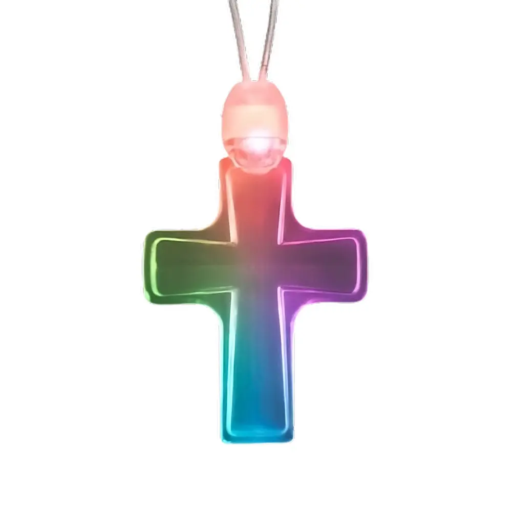 212 MAIN 30-in Transparent Acrylic Cross Pendant LED Necklace - Unisex Chain & Link Jewelry with LED Lights, Flip Switch, Long Runtime, Faith Expression, Daily & Festive Party Gift