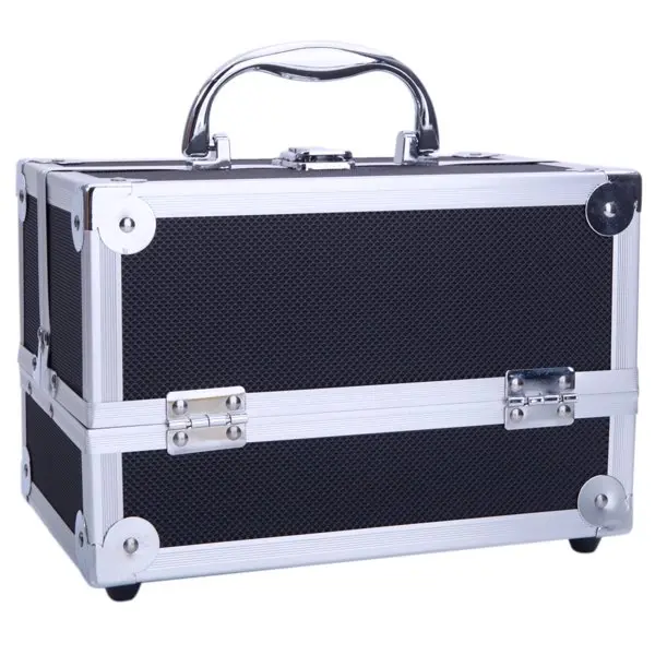 Ubesgoo Aluminum Makeup Train Case Jewelry Box Cosmetic Organizer with Mirror 9"x6"x6" Black  Storage durable girl gift home versatile