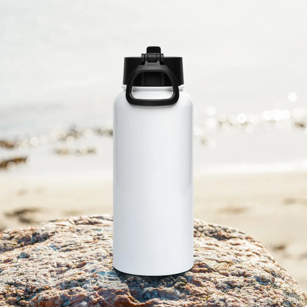 Stainless Steel Water Bottle with Foldable Straw Lid 32 oz Portable Insulated Flask Glossy Finish Rotating Handle Drinkware Flasks