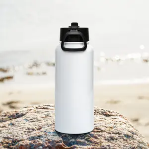 Stainless Steel Water Bottle with Foldable Straw Lid 32 oz Portable Insulated Flask Glossy Finish Rotating Handle Drinkware Flasks