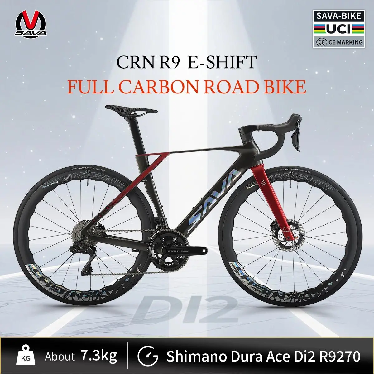 SAVA CRN R9 Full Carbon Fiber Electronic Shift Road Bike Ultra-lightweight 7.3kg Equipped with SHIMANO DURA-ACE 9270 Di2 Kit