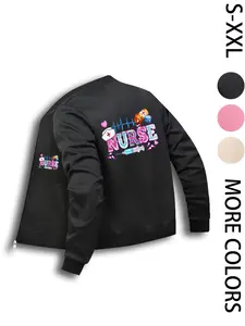 Women's Nurse Jacket, Lightweight Zipper Bomber Jacket Coat, American Street Graphics Print Design, All Seasons Fitted Perfect Fit, Casual & Street Style