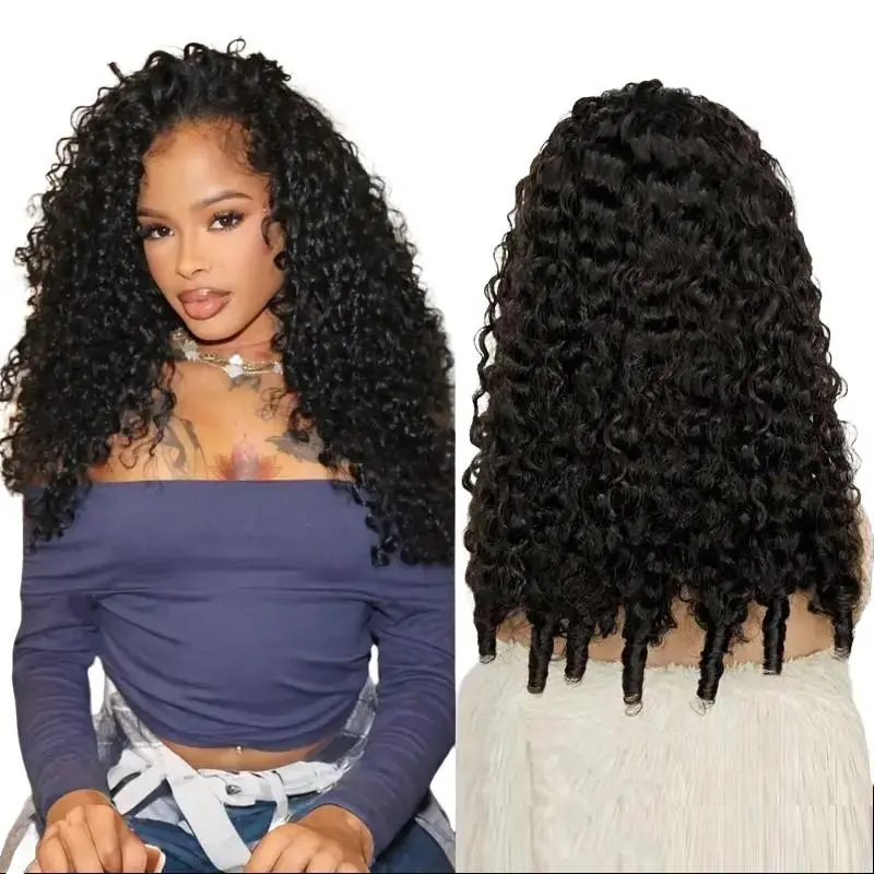 SUKI ORIGINAL Burmese Curly Half Wig Glueless Upgrade with Drawstring Cap Invisible Hairline Natural Black Spiral Curly End Human Hair Wigs Friendly Beginners