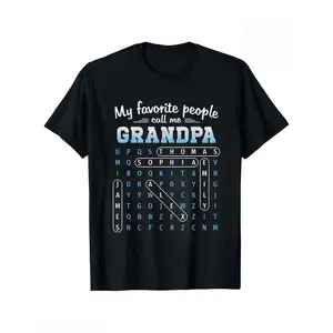 Men's Oversized Personalized "My Favorite People Call Me Grandpa" Word Search Graphic Tee, 100% Cotton Breathable Crew Neck Casual Streetwear Relaxed Short-Sleeve Tee