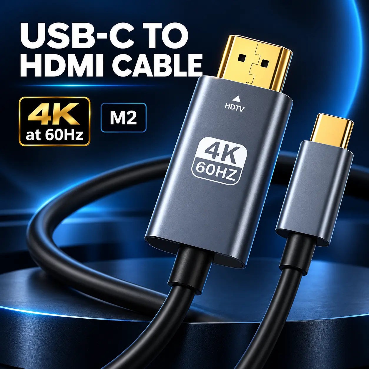 4K 60Hz USB C to HDMI Cable, M2 Type C to HDMI Adapter Cord, Plug and Play for MacBook Pro/Air, iPad, Laptop, TV, Monitor & Projector