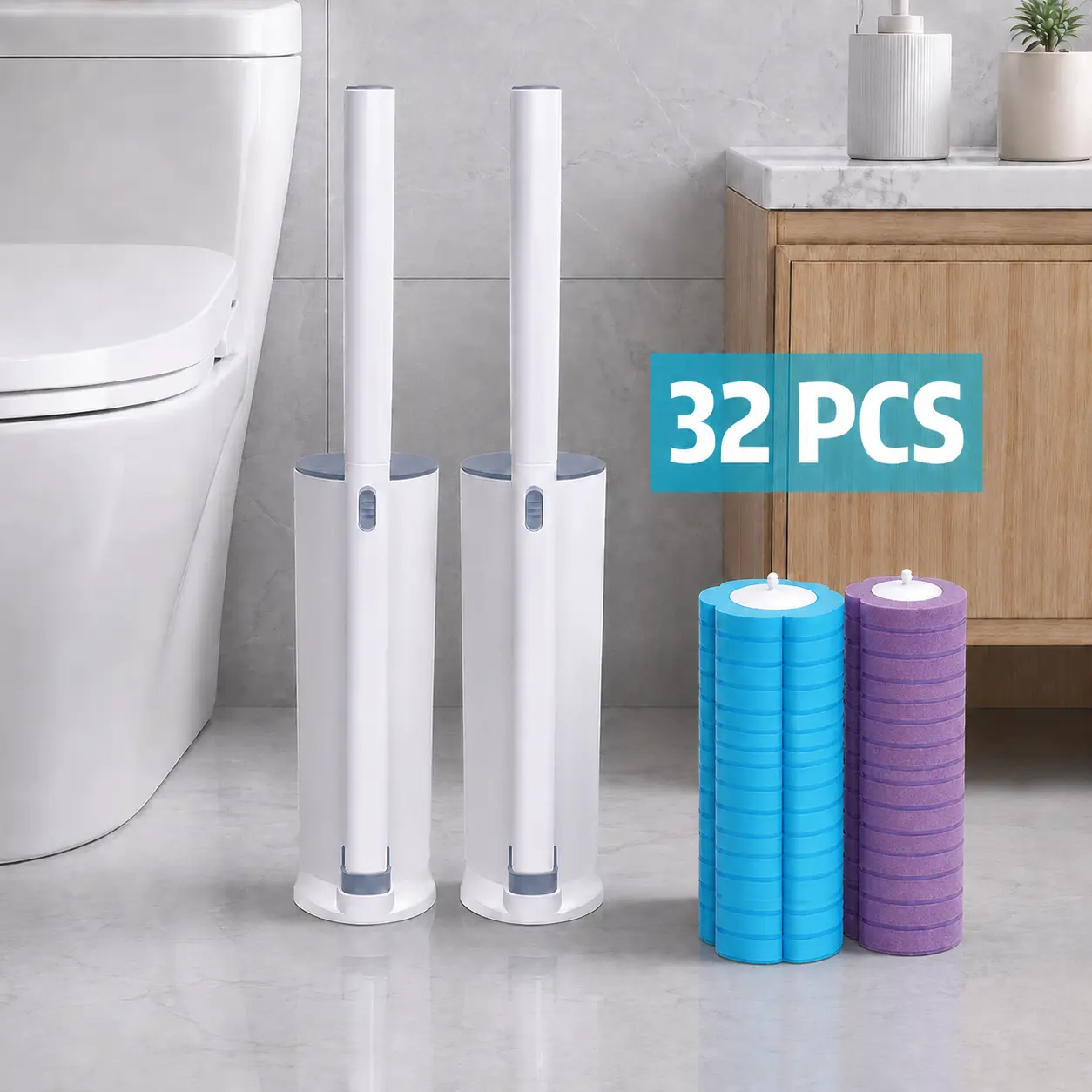 2 Toilet Brush + 32 Refills
