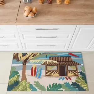 Lush Decor FRONTPORCH Indoor/Outdoor Hand Tufted Durable Area Rug - Transitional Coastal Beach Colorful  (Tiki Hut)