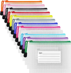 Plastic Mesh Zipper Pouch, 12 count Zipper File Bags with Label Pocket,  Boards Storage Bags,  Document Storage Bags for Office  Travel  (A6 Size 6.3x4.7 in)
