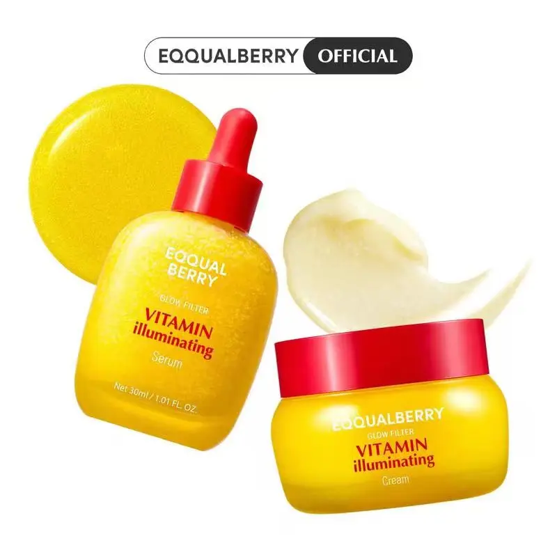EQQUALBERRY Vitamin Illuminating Duo – Skincare Ritual with Acerola Water, Niacinamide & TXA | Targets Dark Spots & Uneven Tone | Hydration + Ceramide Barrier Care | Serum 30ml + Cream 50ml