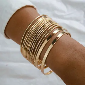 Multi-layer bracelet golden smooth wide bracelet set women's bracelet daily wear gift