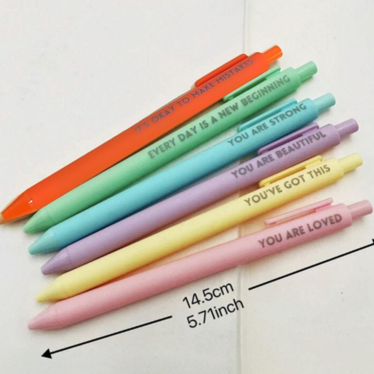 Retractable Inspirational Motivational Rollerball Pens 6-Pack, Medium Point Black Ink Pens with Rubberized Grip & Pocket Clip, Ambidextrous Positive Writing Pens for Journaling, Note Taking, Office & School Supplies