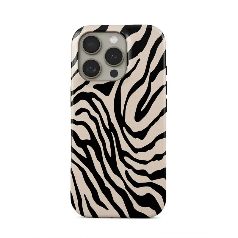 Retro zebra print pattern, durable and shock-absorbing glossy 2-in-1 phone case, suitable for iPhone 17 16 15 14 13 12 11 X, Samsung and other series models, can be given as a holiday gift to friends or home