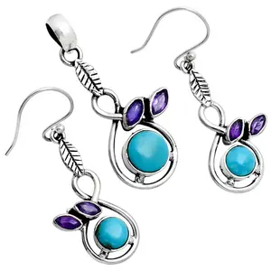 Sleeping Beauty Turquoise & Amethyst Pendant Earrings Set T-1013 27-ET10048
