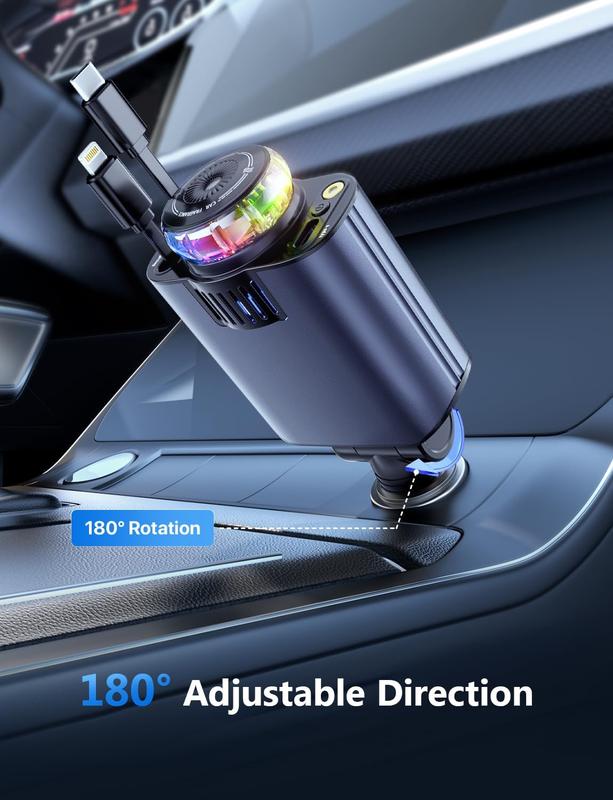 Starlight Retractable Car Charger with Car Aromatherapy Essential Oil Diffuser, Starlight in Car Roof 5 in 1 Fast, 2 Retractable Cables and USB C Car Charger Adapter, Compatible with iPhone 17