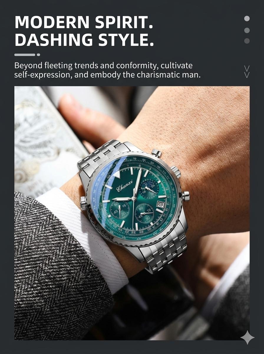 CHENXI Premium Men's Fashion Watch - High Quality Luminous Quartz Movement Multifunctional Water Resistant Sport Business Wristwatch