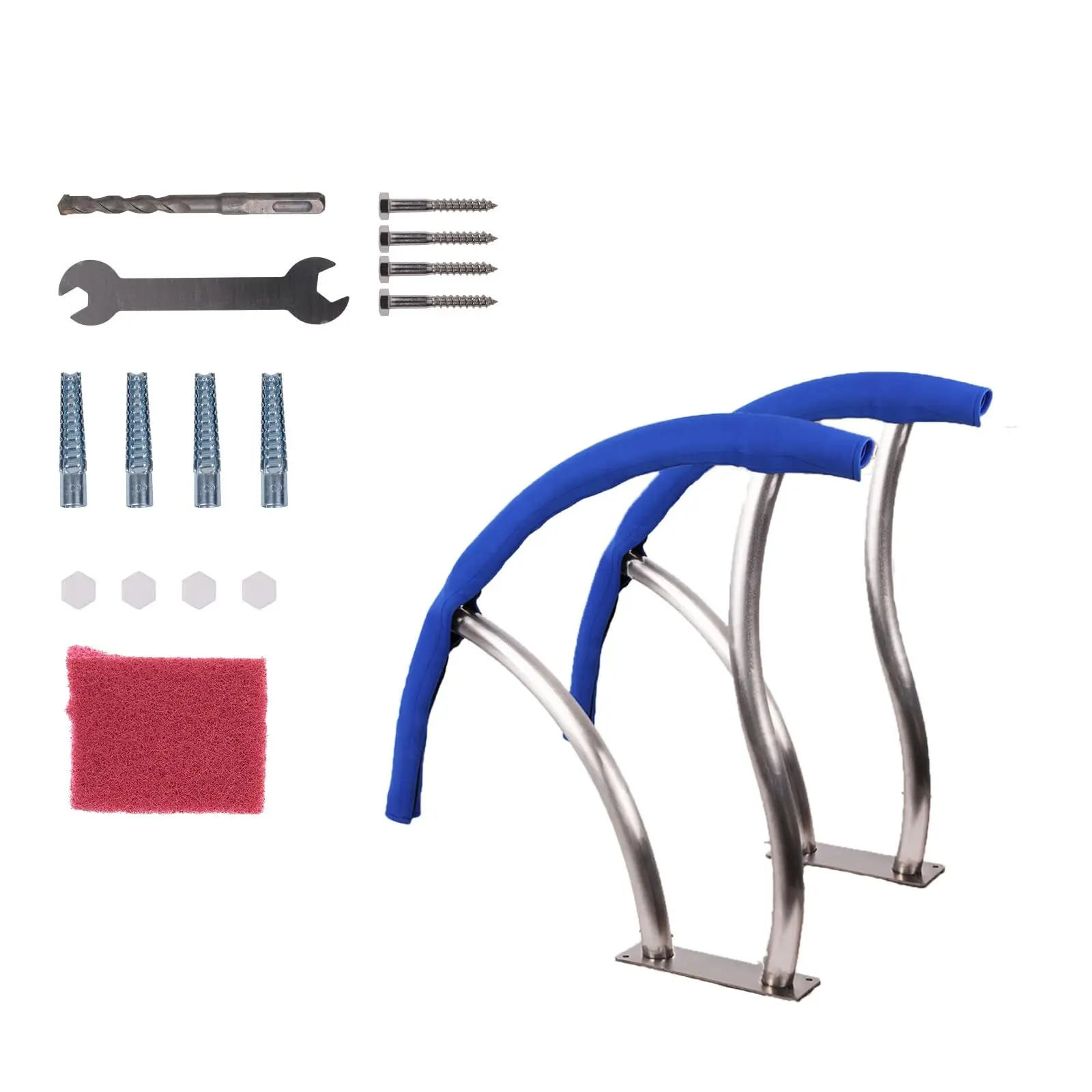【GARVEE】Dianslef 30"x30" Swimming Pool Handrail with Blue Grip Cover, 250LBS Load Capacity, 304 Stainless Steel Rustproof Stair Rail for Inground Pools